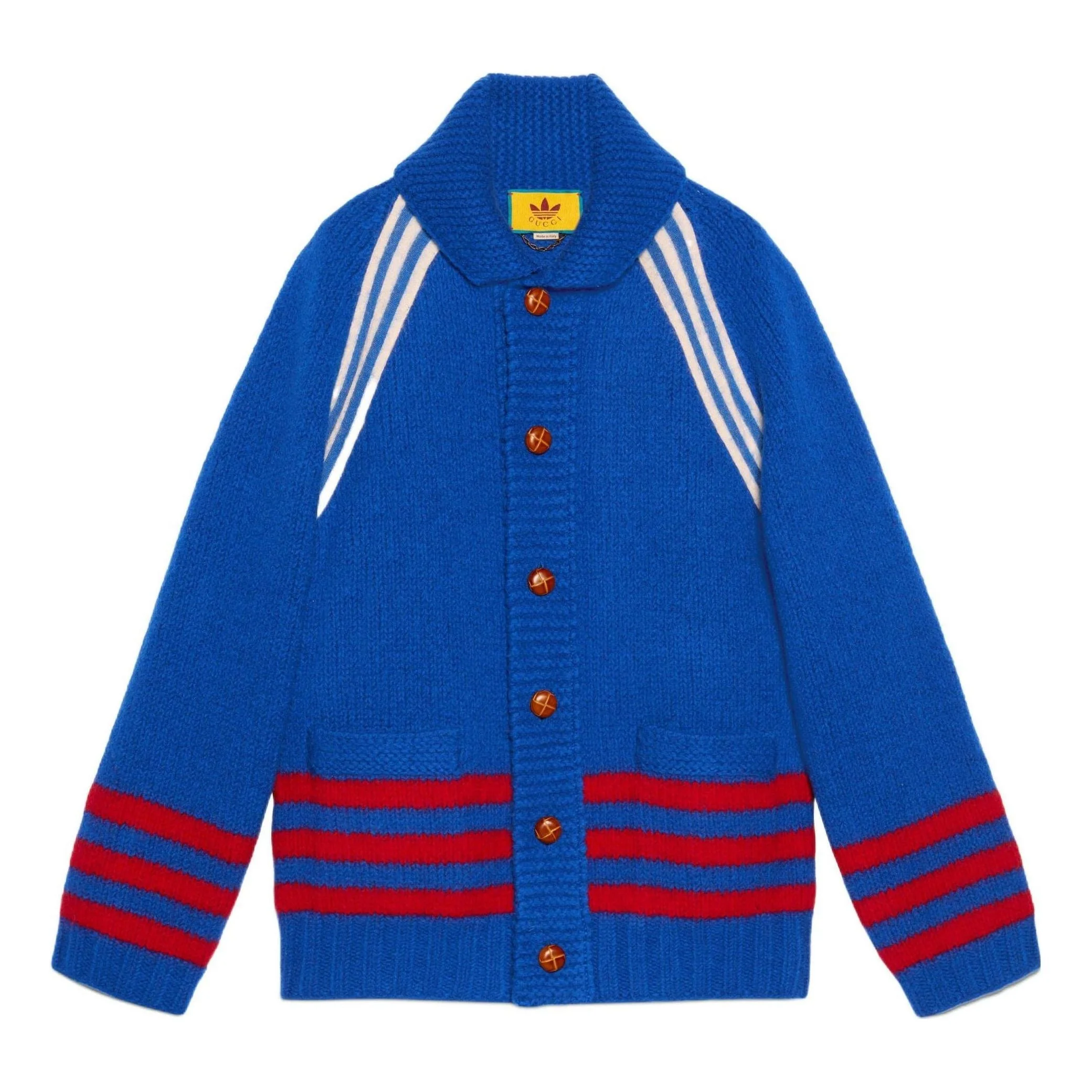 GUCCI Gucci x adidas Intarsia Wool Cardigan 'Blue' 713184-XKCPK
