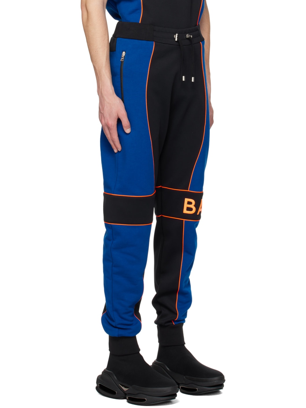 Black & Blue Paneled Joggers - 2