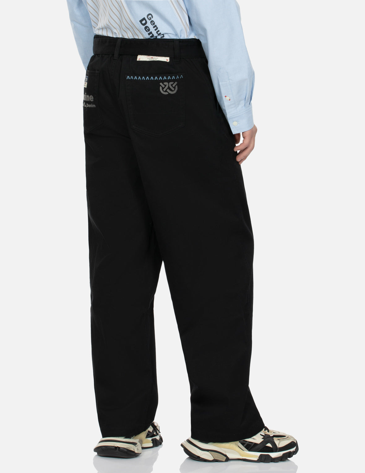 WHEEL OF WISDOM EMBROIDERY POCKET WIDE LEG WOVEN PANTS - 7