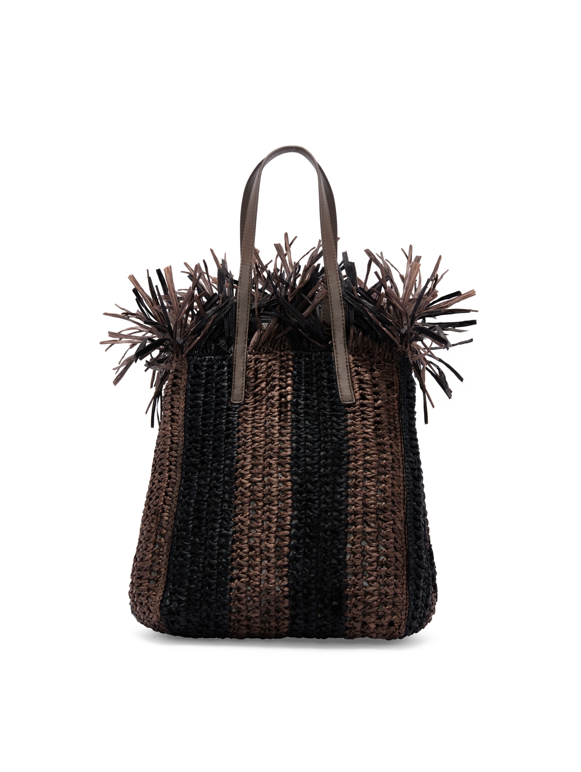 MEDIUM STRIPED RAFFIA CROCHET SQUARE TOTE - 4