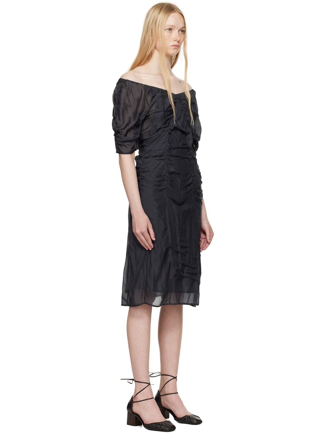 Gray Silk Chiffon Parachute Midi Dress - 2