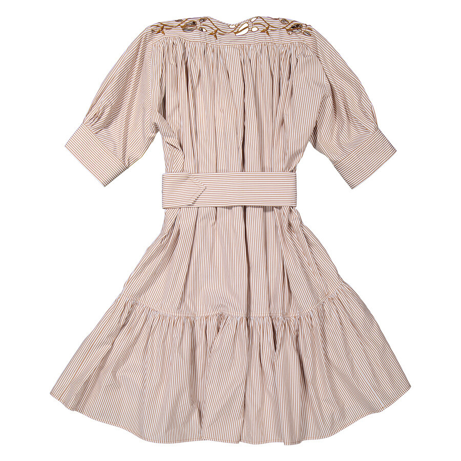 Chloe Ladies White / Beige Striped Dress, Brand Size 36 (US Size 4) - 2
