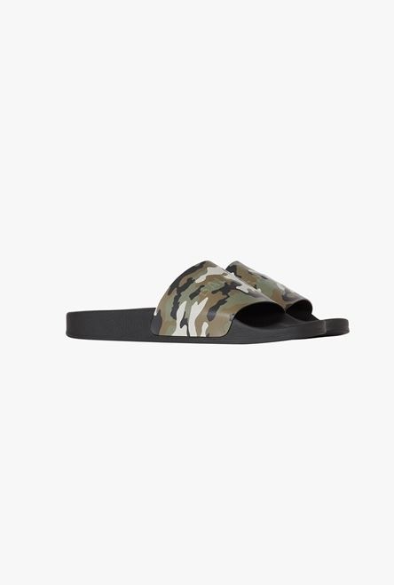 Calfskin Calypso sandals with khaki camouflage print and debossed tone-on-tone Balmain logo - 2