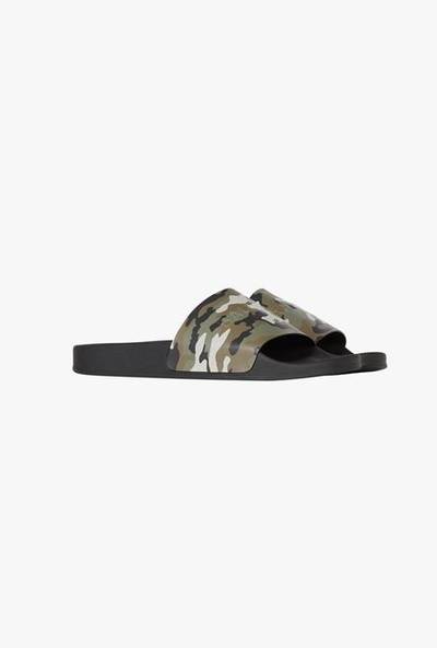 Balmain Calfskin Calypso sandals with khaki camouflage print and debossed tone-on-tone Balmain logo outlook