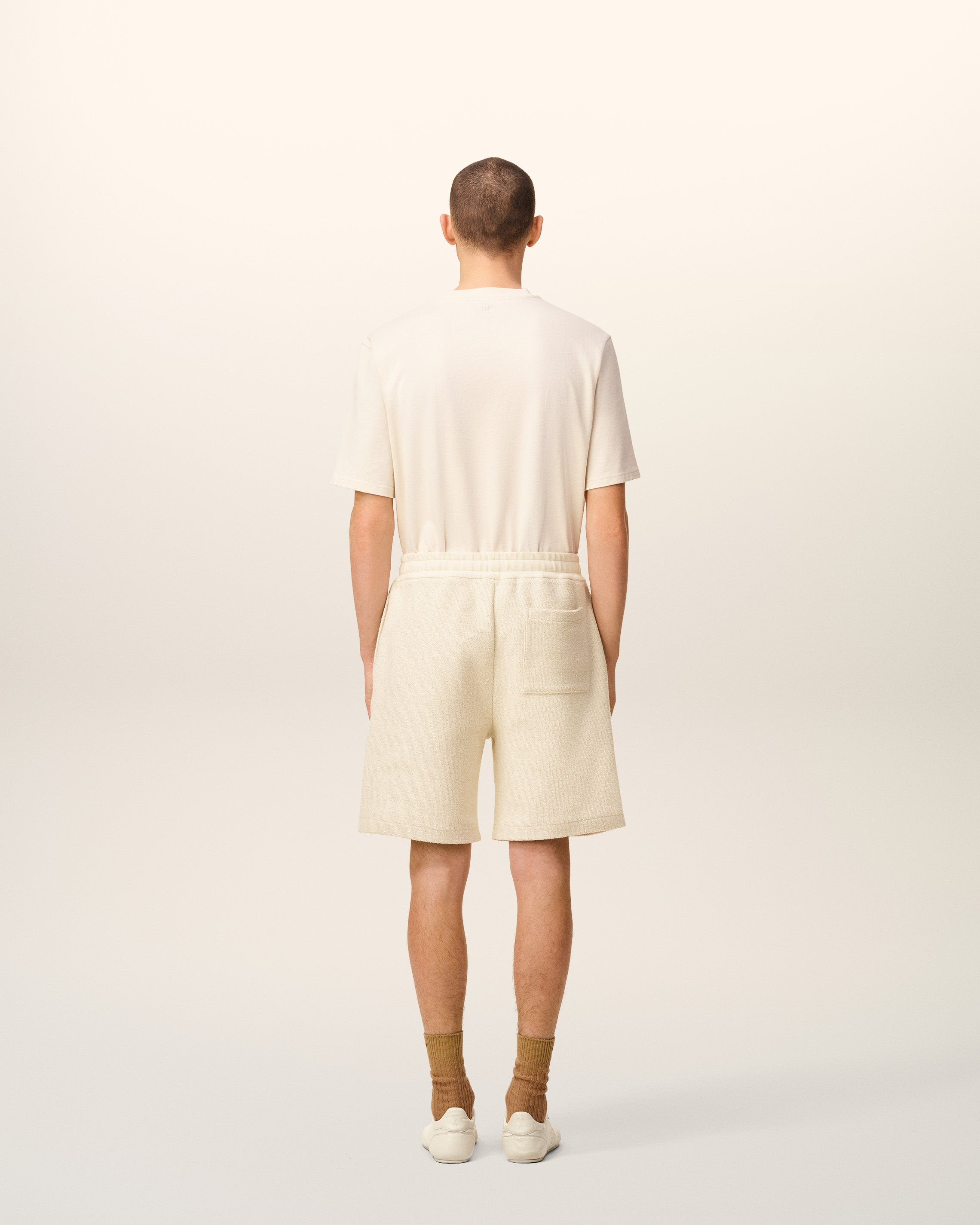 WHITE COTTON CURLY FLEECE SHORT - 4