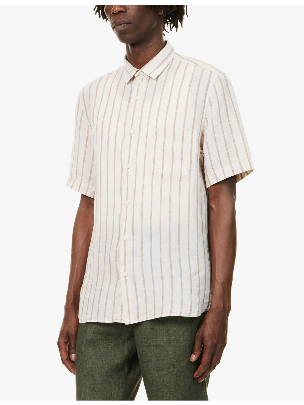 Striped Short-Sleeve Linen Shirt - 3