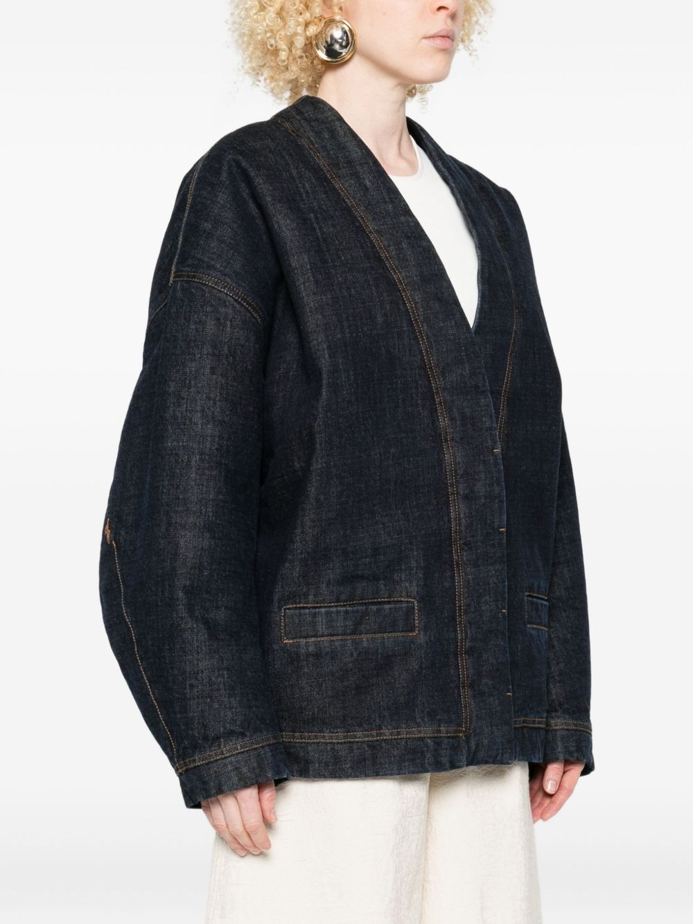 denim contrast-stitching jacket - 3
