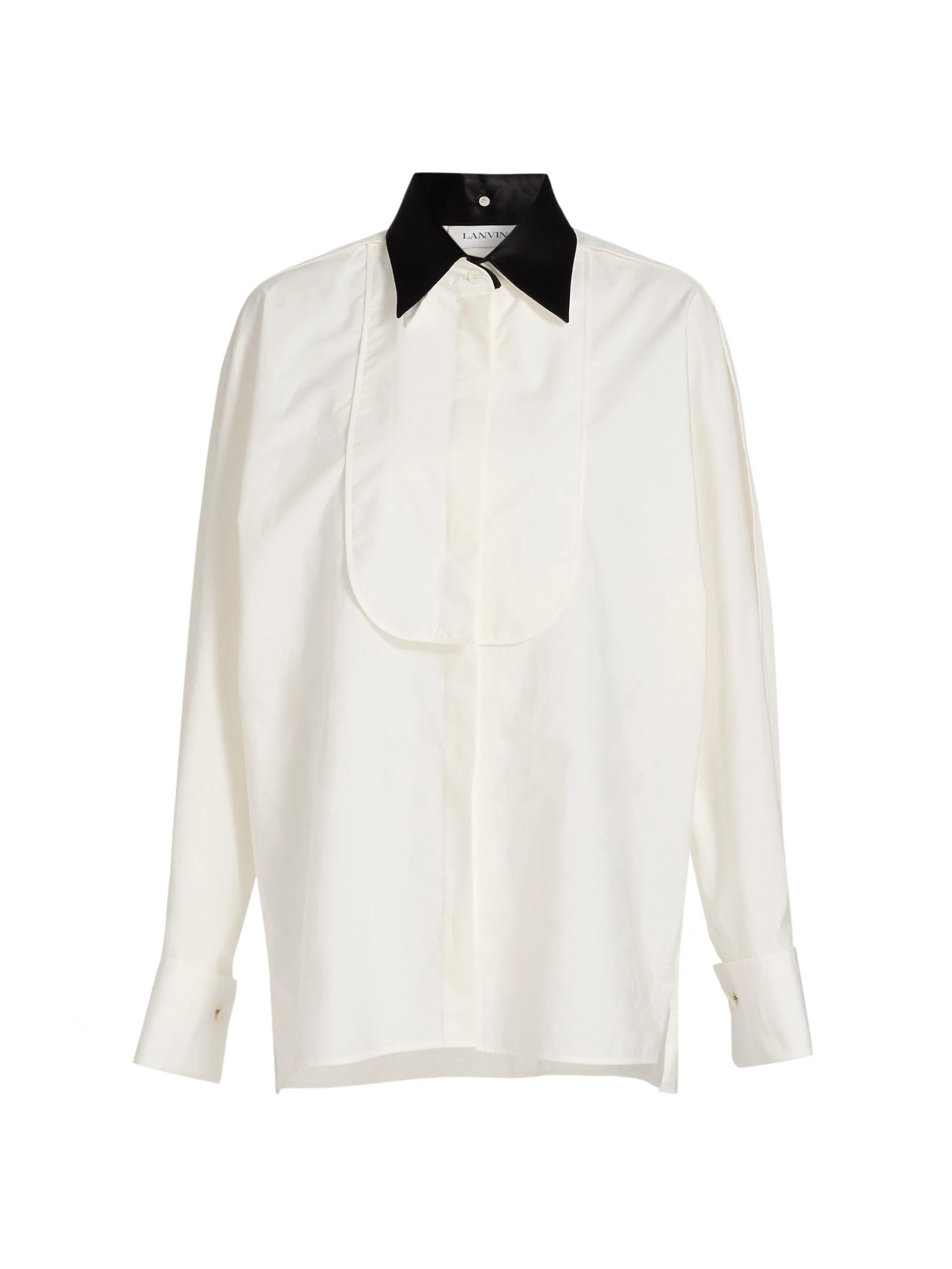 Women's Plastron Oversized Cotton Shirt - Cloth - 1