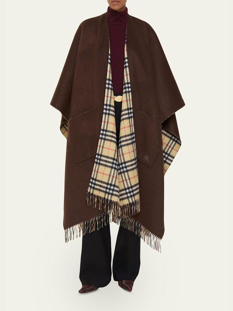 Burberry Reversible Check Wool Cashmere Cape outlook