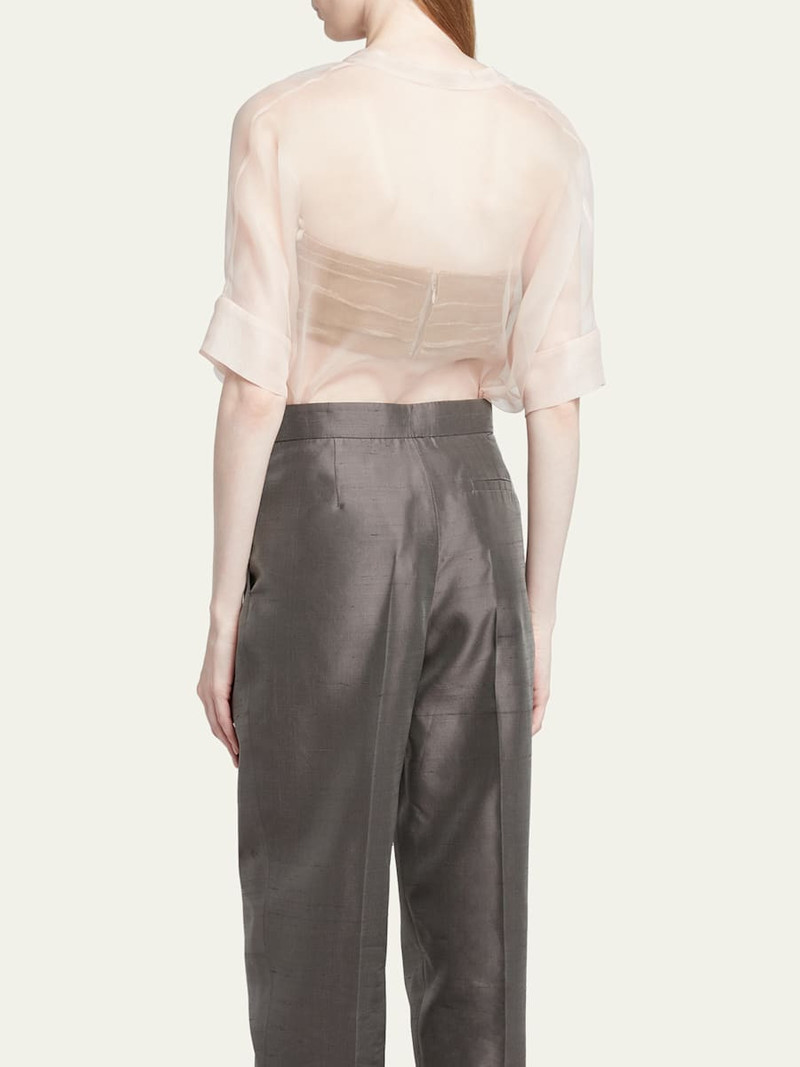 Short-Sleeve Sheer Silk Tunic Top With Cami 3