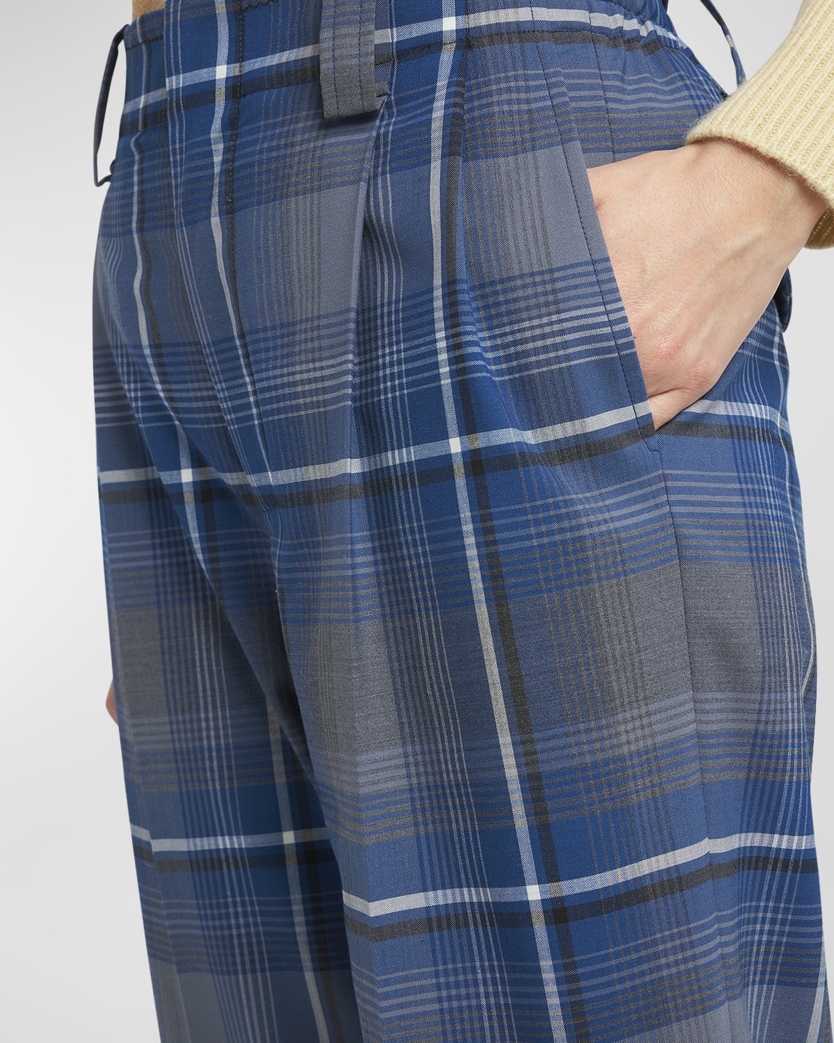 Mid-Rise Check Double-Pleated Straight-Leg Trousers - 5