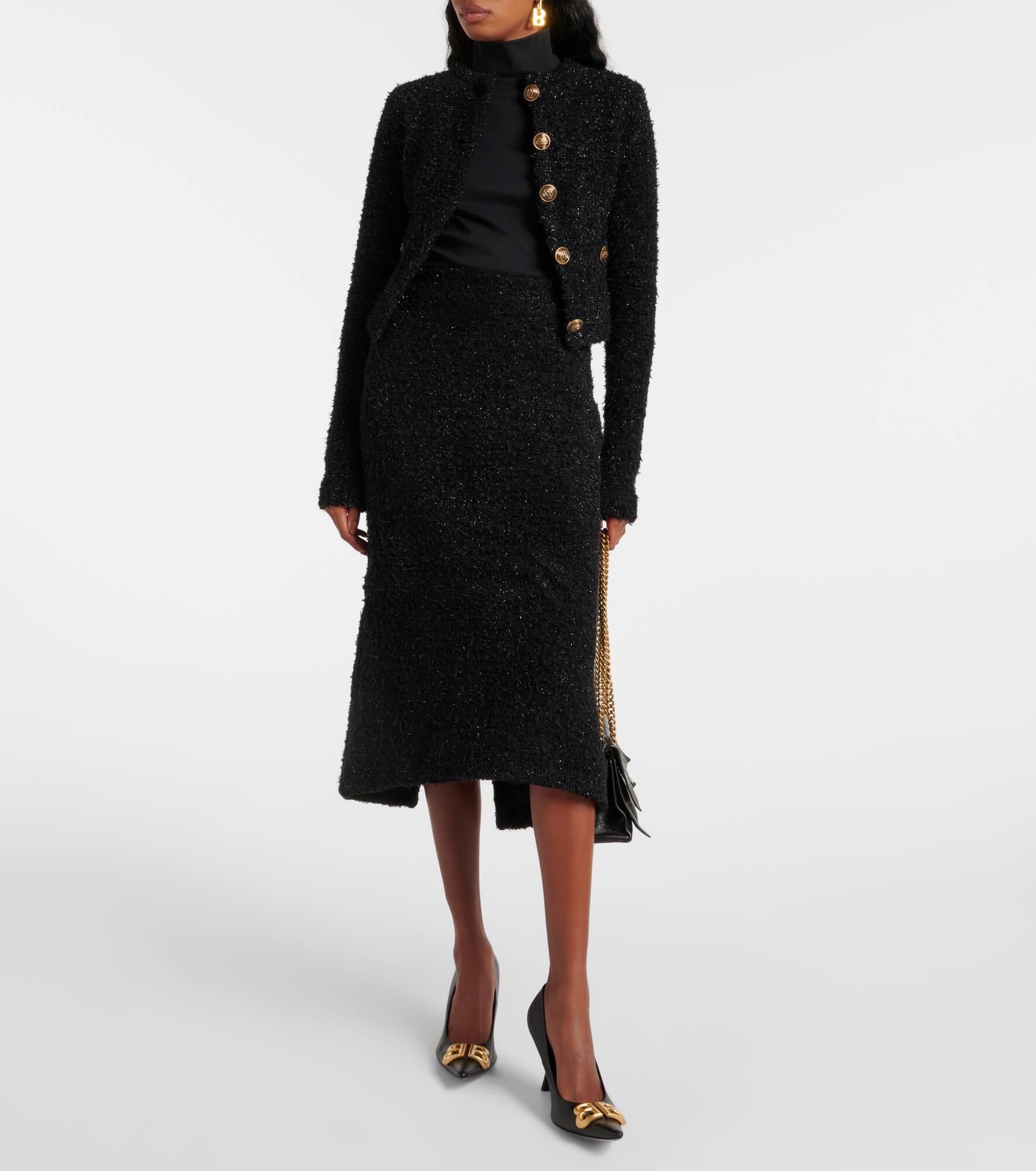 Cotton-blend tweed midi skirt - 2