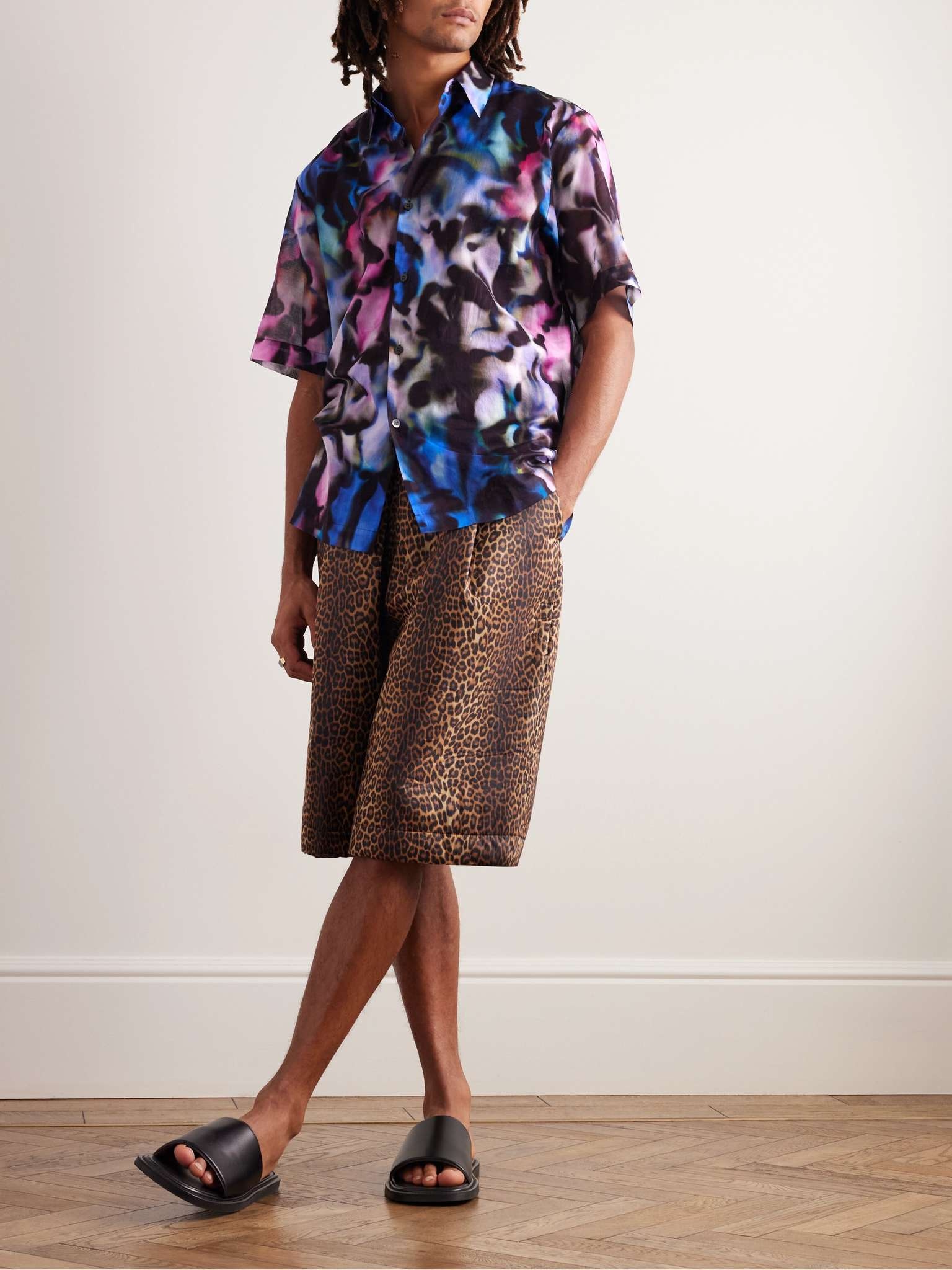 Camp-Collar Printed Mesh Shirt - 2
