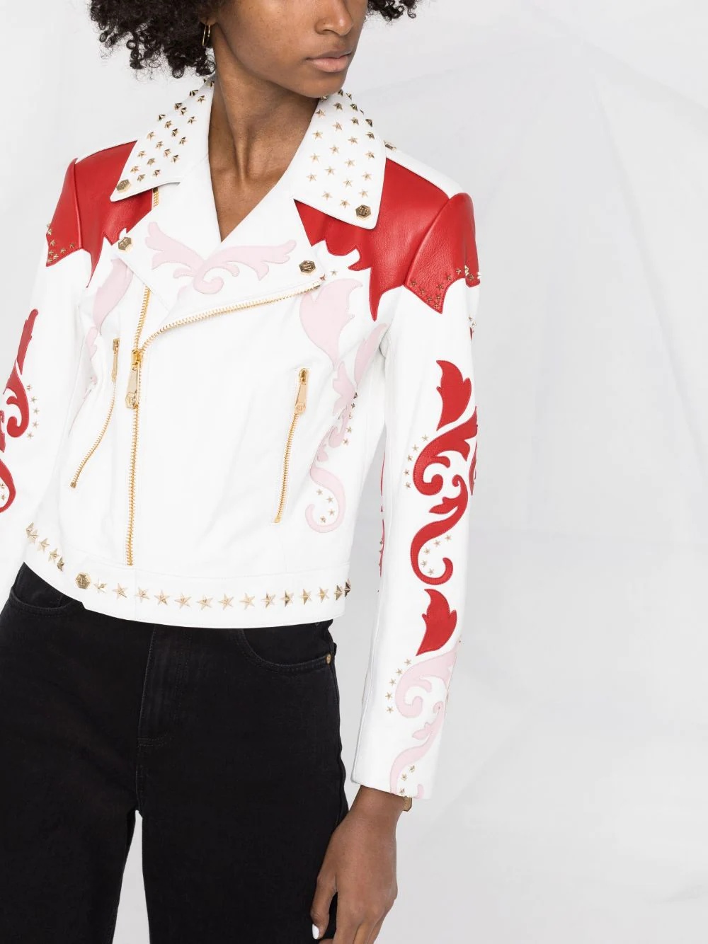 cowboy intarsia leather jacket - 5