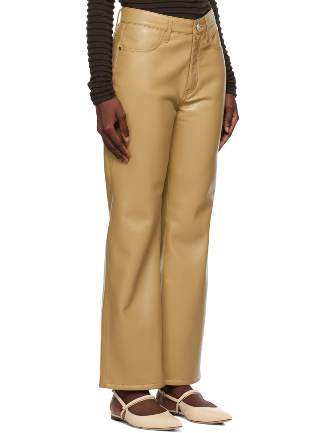 Tan 'Le Jane' Leather Pants - 2