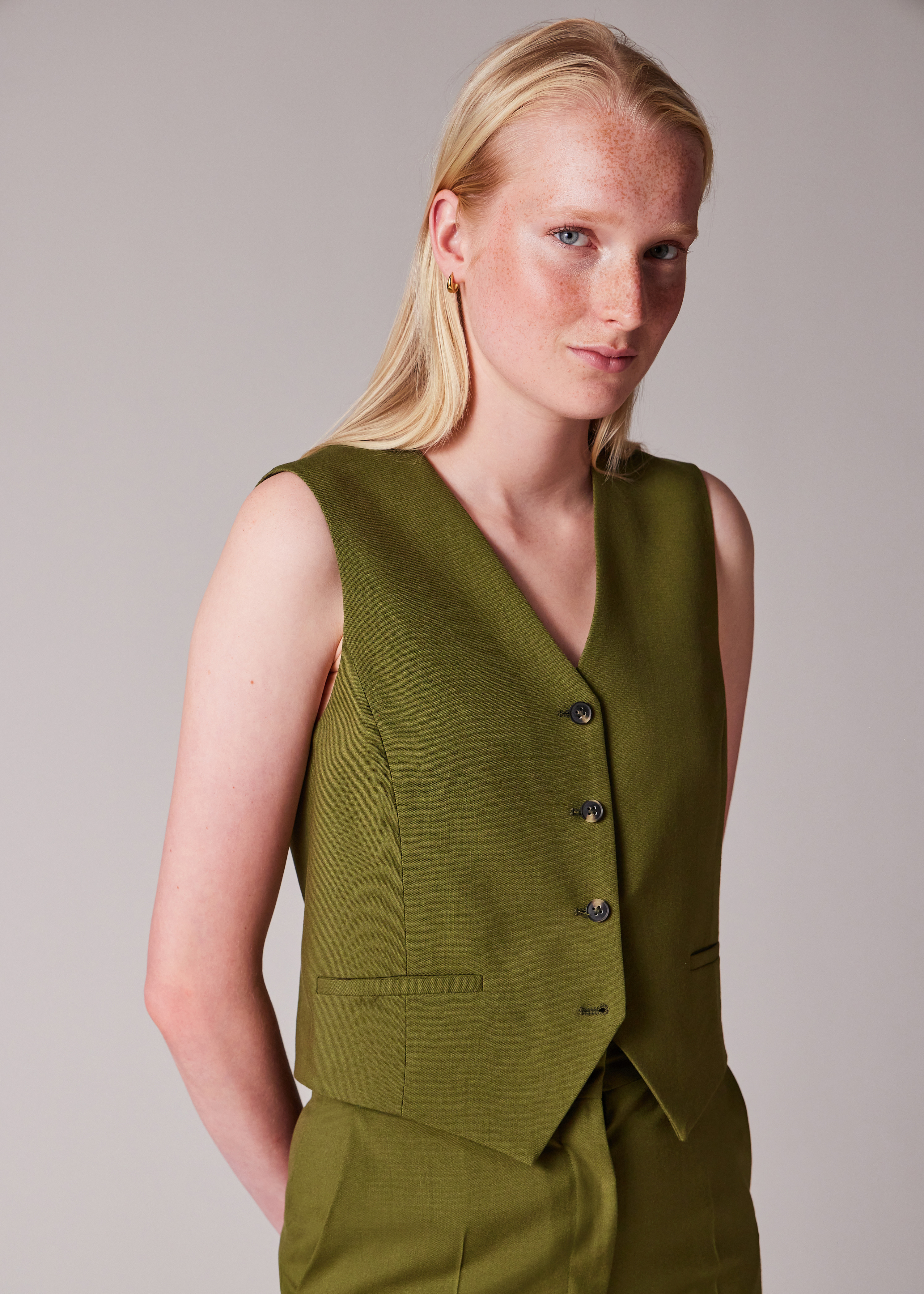 Women's Olive Green Wool Three-Piece Suit - 7