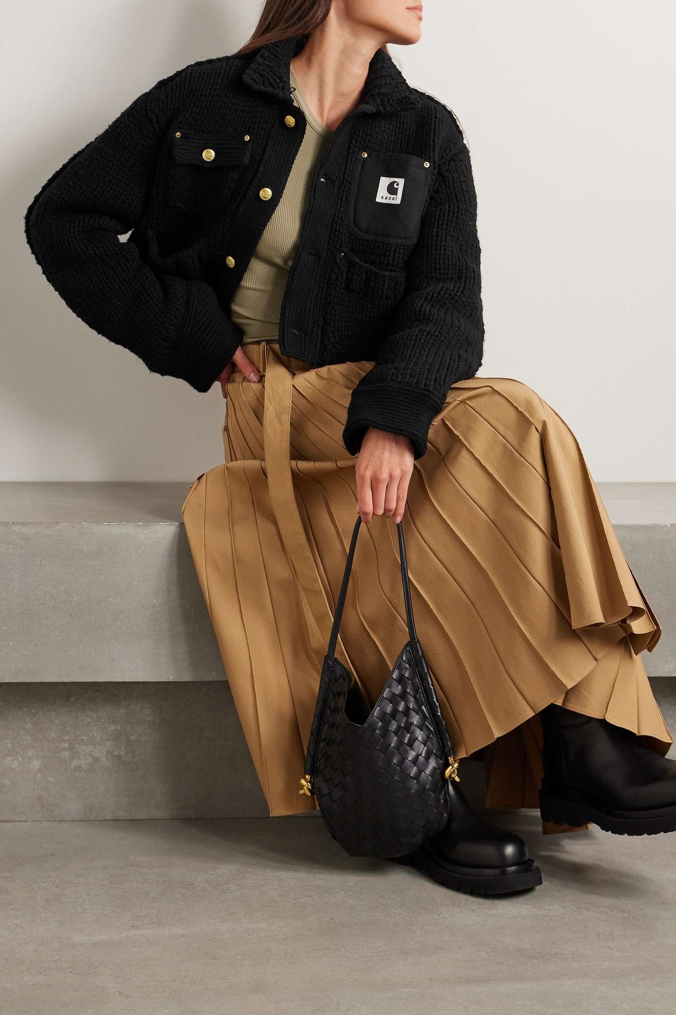 + Carhartt WIP cropped canvas-trimmed ribbed wool-blend jacket - 2