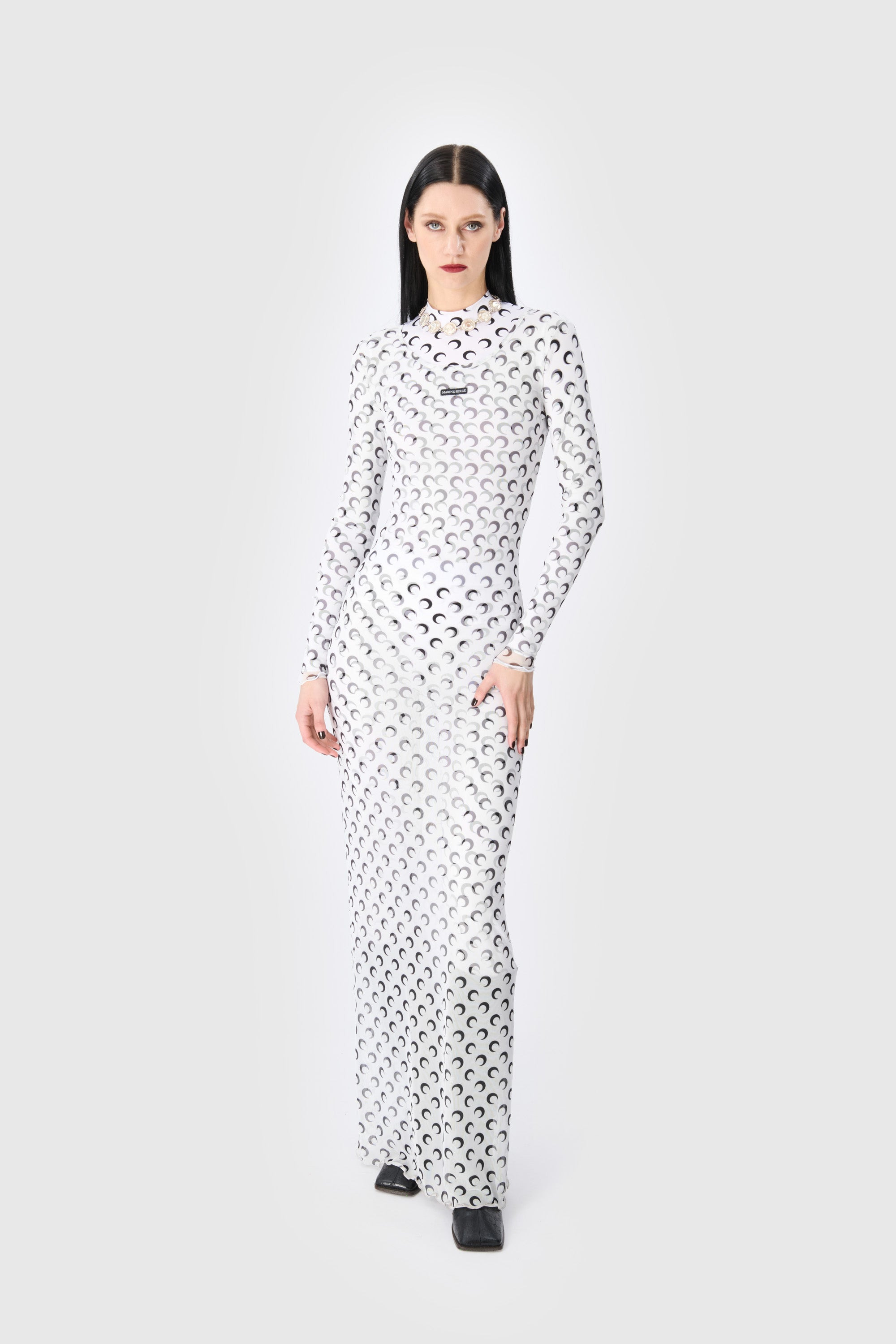 Moon Printed Mesh Panelled Dress - 5