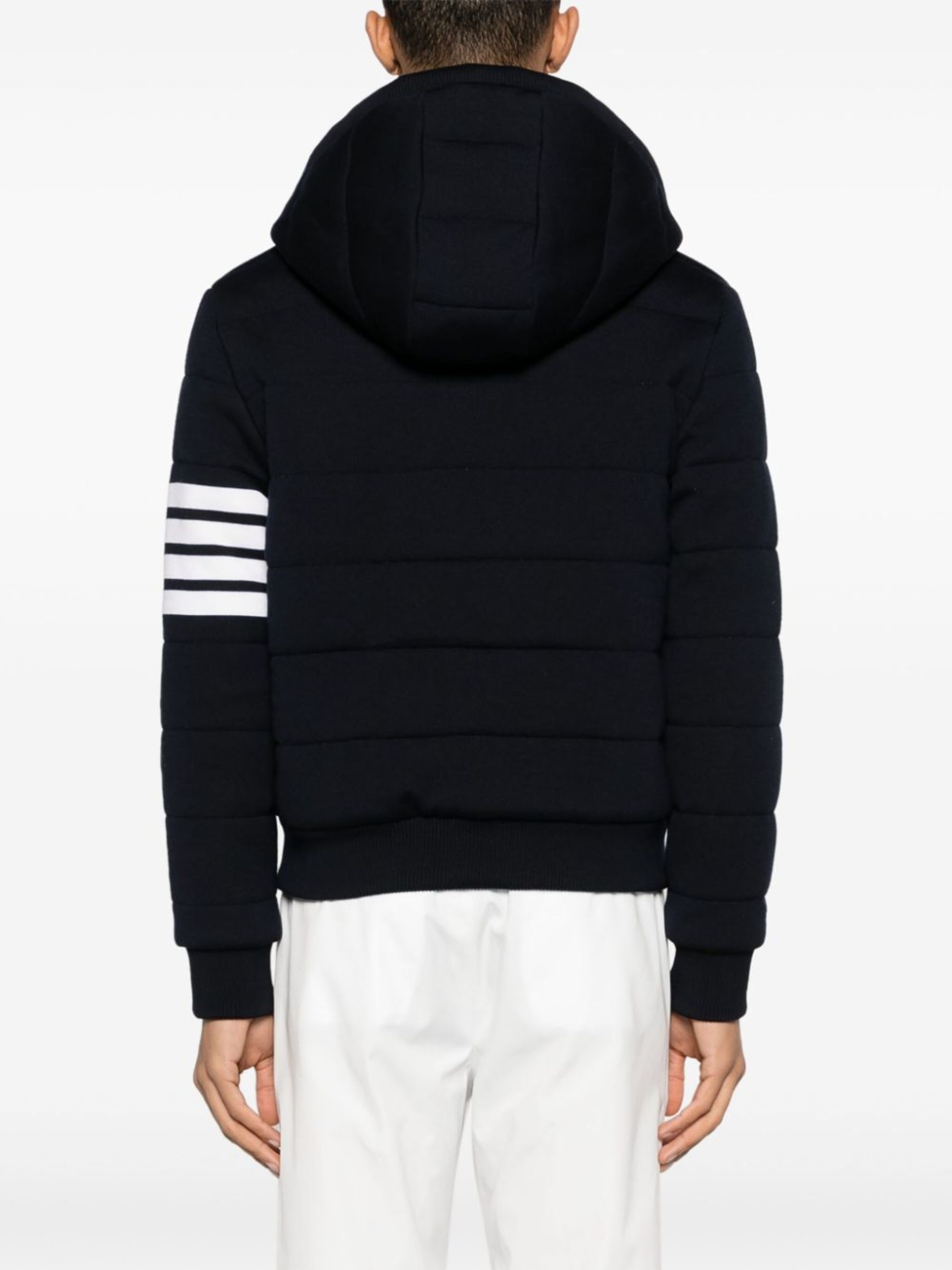 Blue 4-Bar Stripe Cotton Hoodie - 4