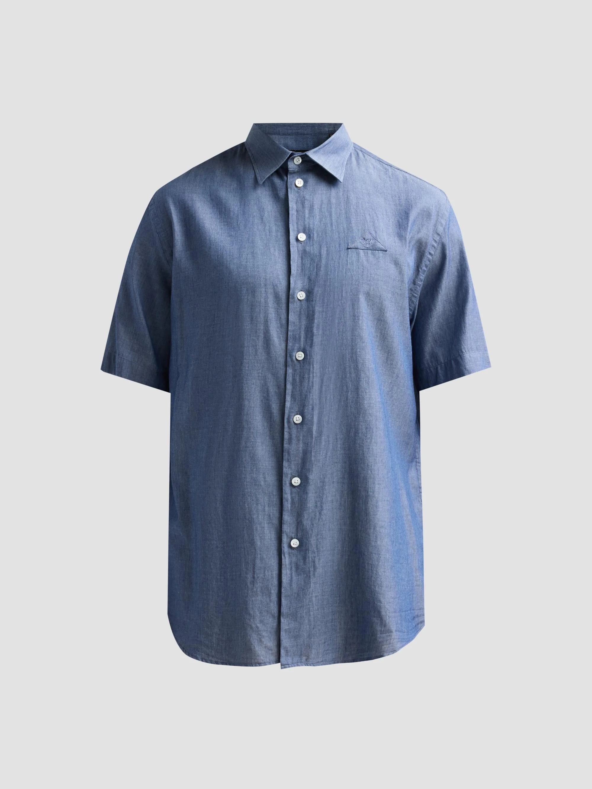 Men's Solid Chambray Short-Sleeve Sport Shirt - Solid Medium Blue - 1
