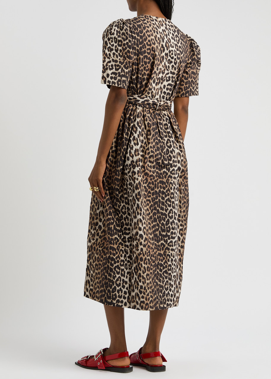 Ganni Leopard-print Belted Cotton Midi Dress - 3