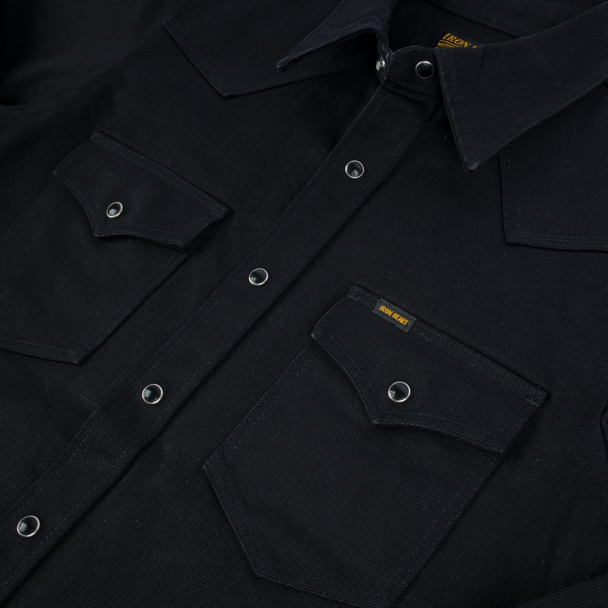 IHSH-361-BLK 16oz Non-Selvedge Denim Western Shirt -  Superblack (Fades To Grey) - 10