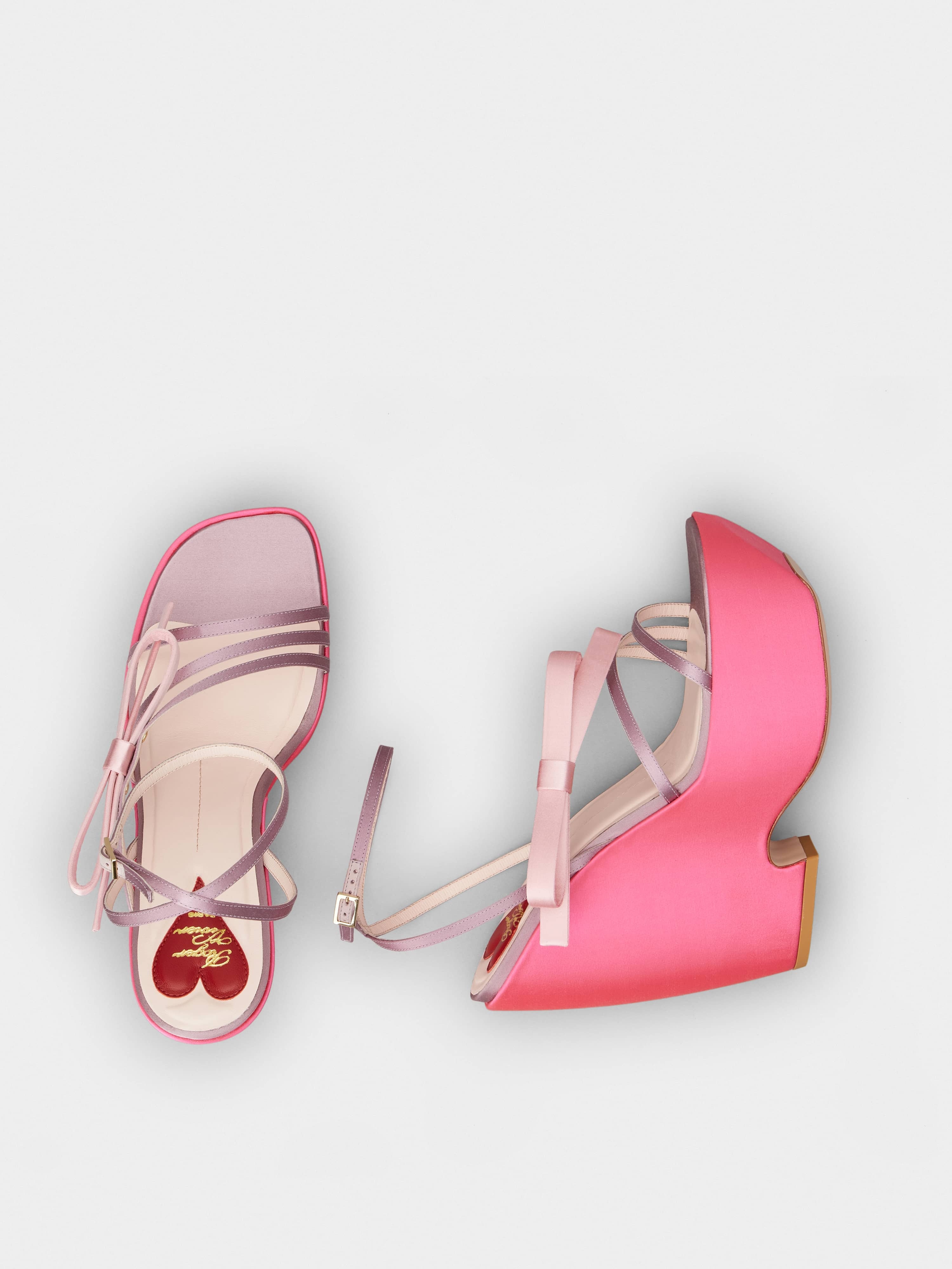 Choc Bow Wedge Sandals in Satin - 4