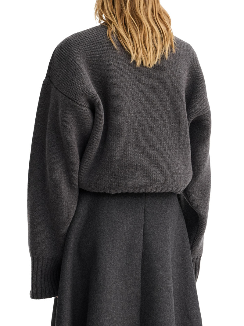Women's Compact-Knit Wool V-Neck Sweater - Mid Grey Melange 5