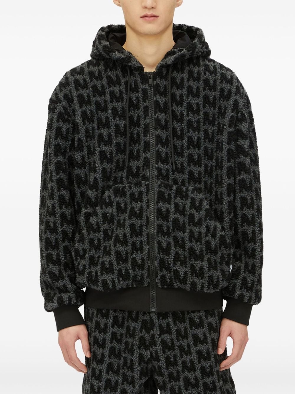 towelled finish logo-patterned zipped hoodie - 3