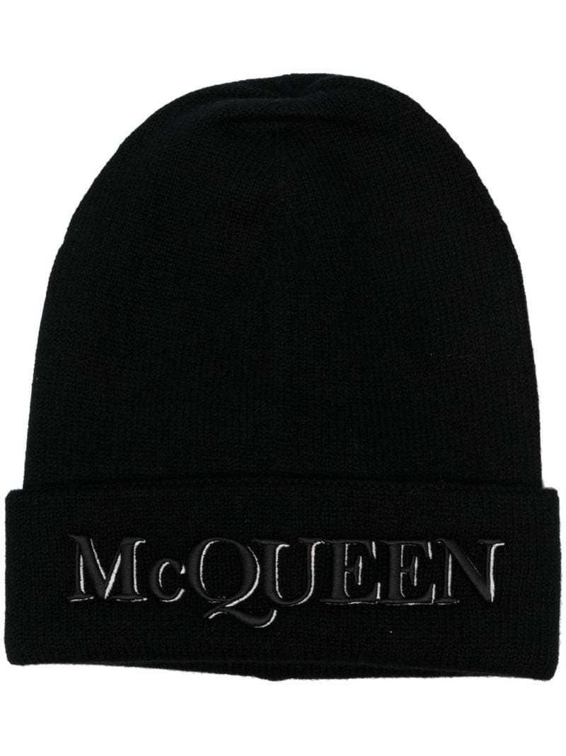 embroidered-logo fine-knit beanie - 1