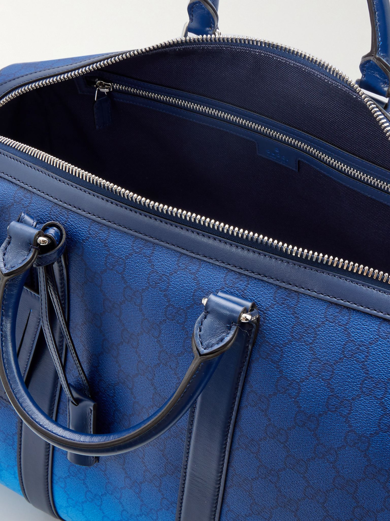 Gucci Chroma Dégradé Leather-Trimmed Monogrammed Coated-Canvas Duffle Bag Blue - 5