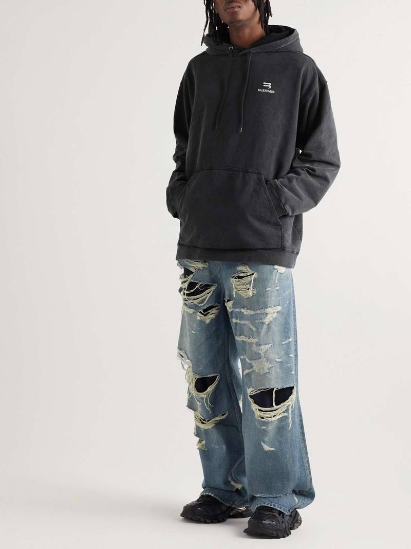 BALENCIAGA Logo-Embroidered Cotton-Jersey Hoodie outlook