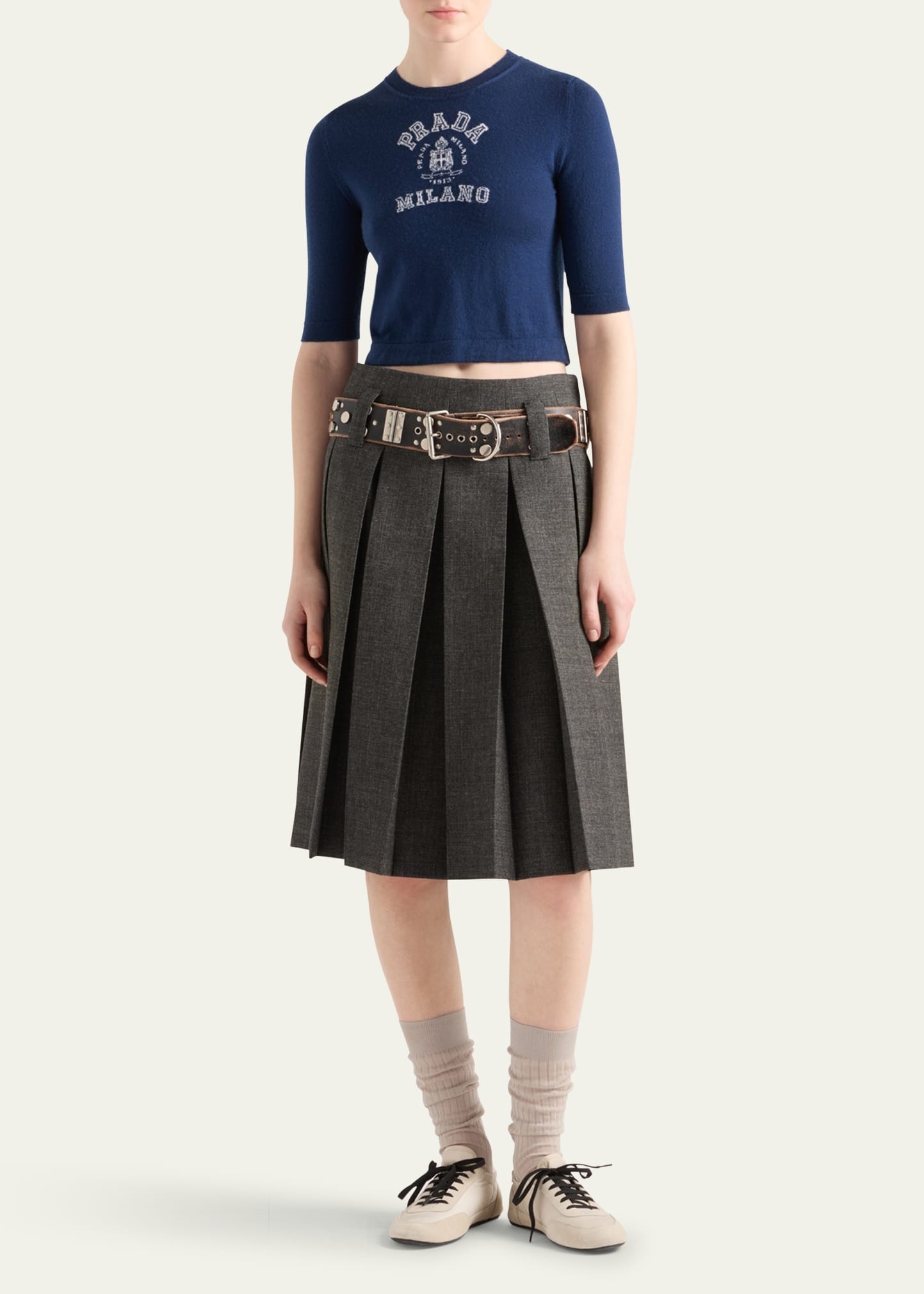 Intarsia Logo Short-Sleeve Cashmere Sweater - 2