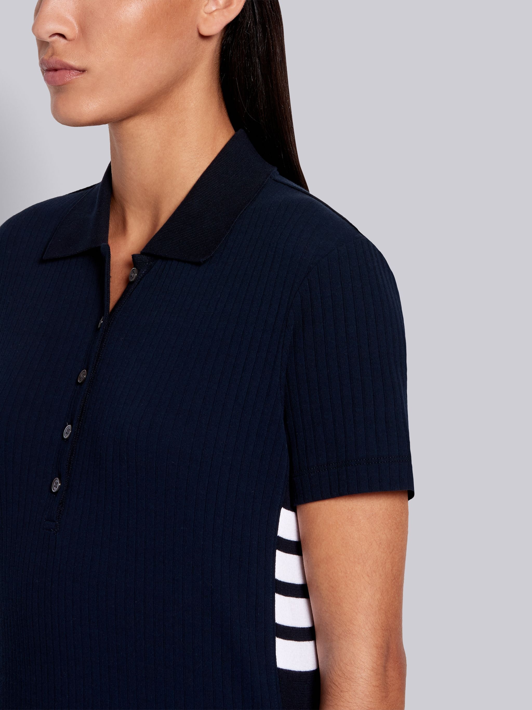 Navy High Twisted Rib Side Insert 4-Bar Polo - 5