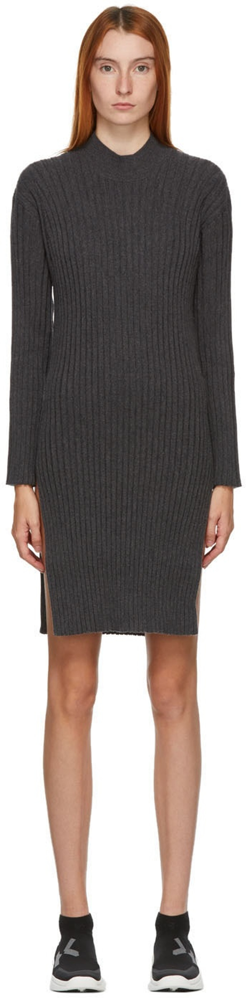Grey Ribbed Short Dress - 1