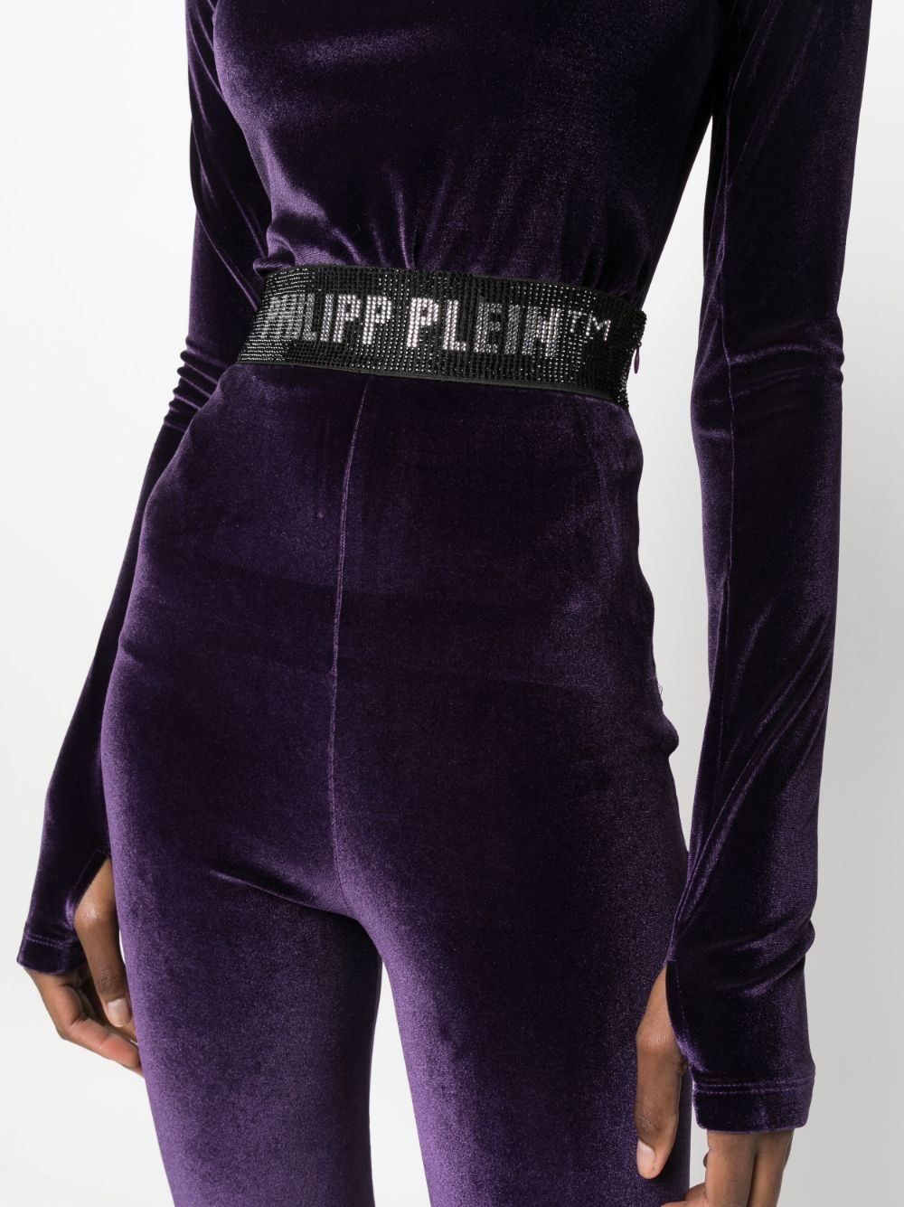 logo-underband velvet leggings - 5