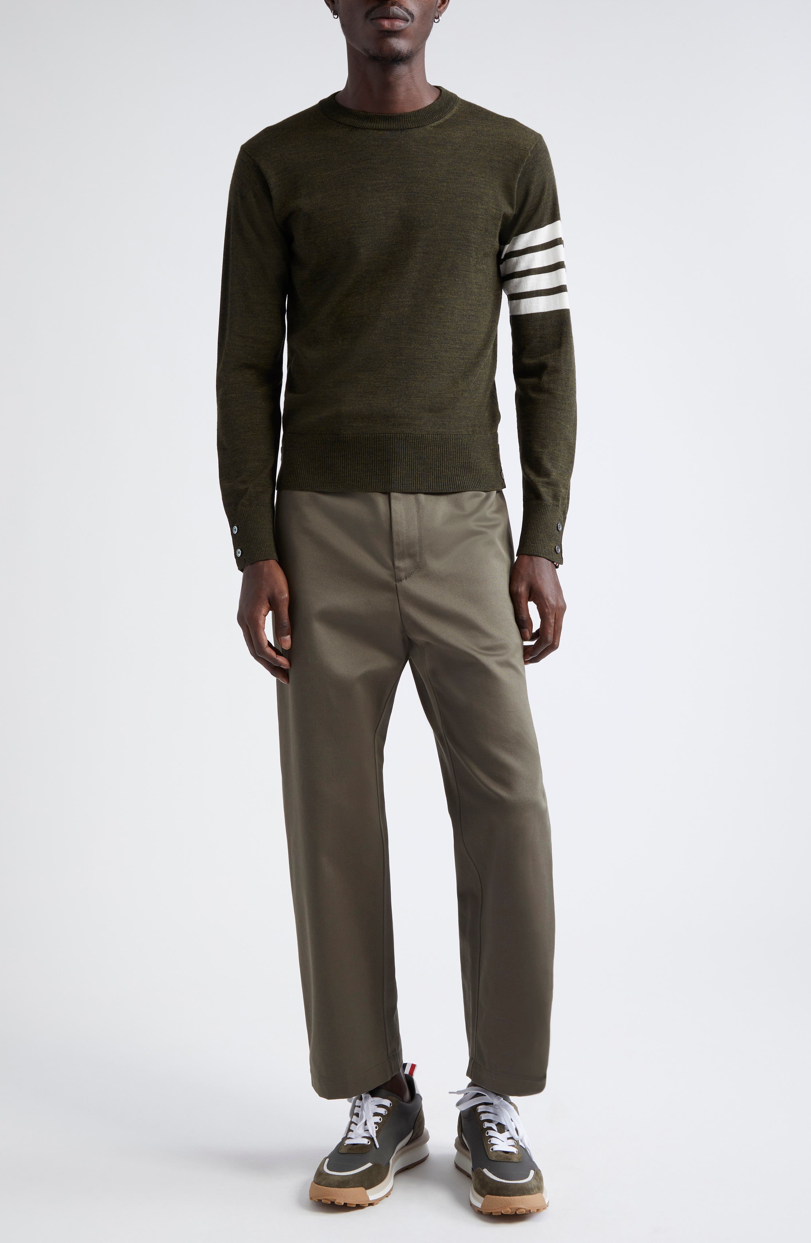 Thom Browne Unconstructed Cotton Twill Trousers in Dark Green at Nordstrom - 2