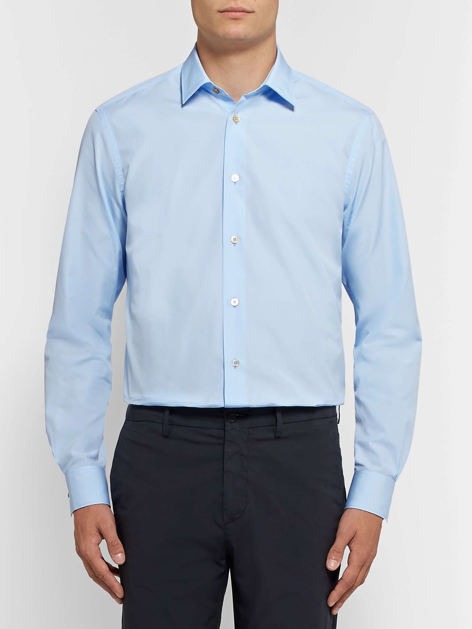 Light-Blue Slim-Fit Cotton-Poplin Shirt - 5