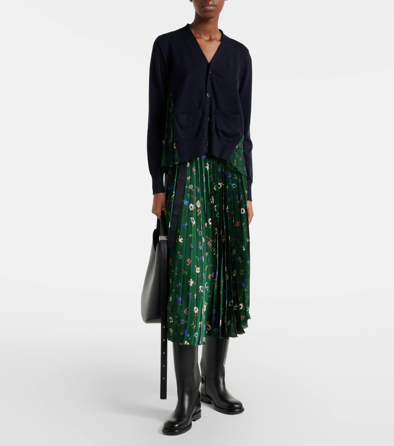 sacai Floral plissé satin midi skirt outlook