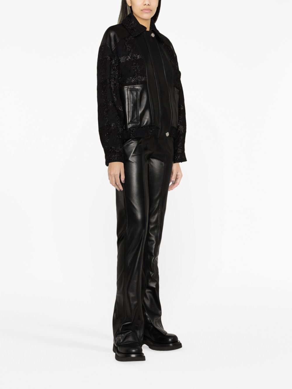 glittered leather bomber jacket - 3