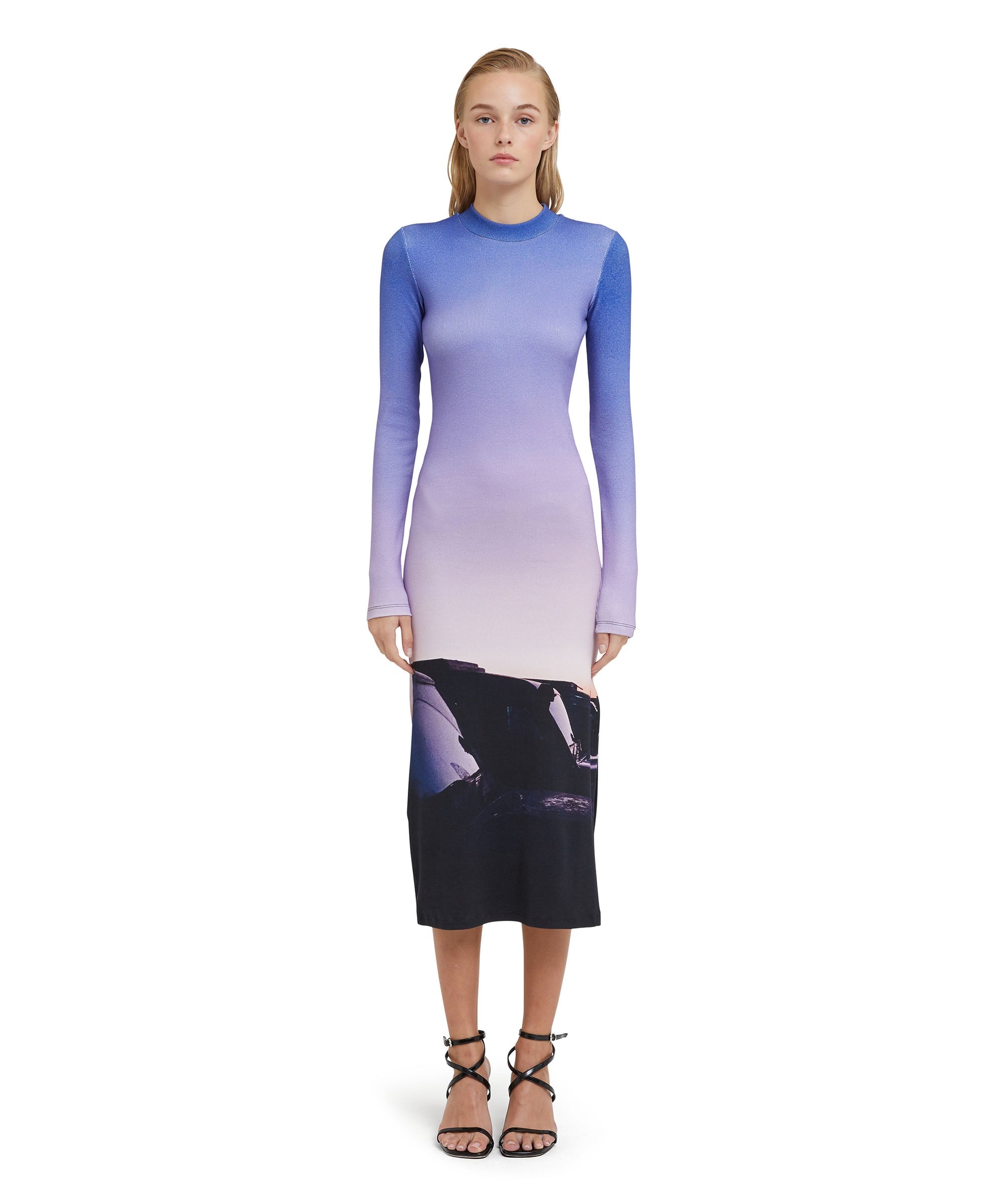 Ribbed jersey dress with "Tanzanian purple sky" print - 2