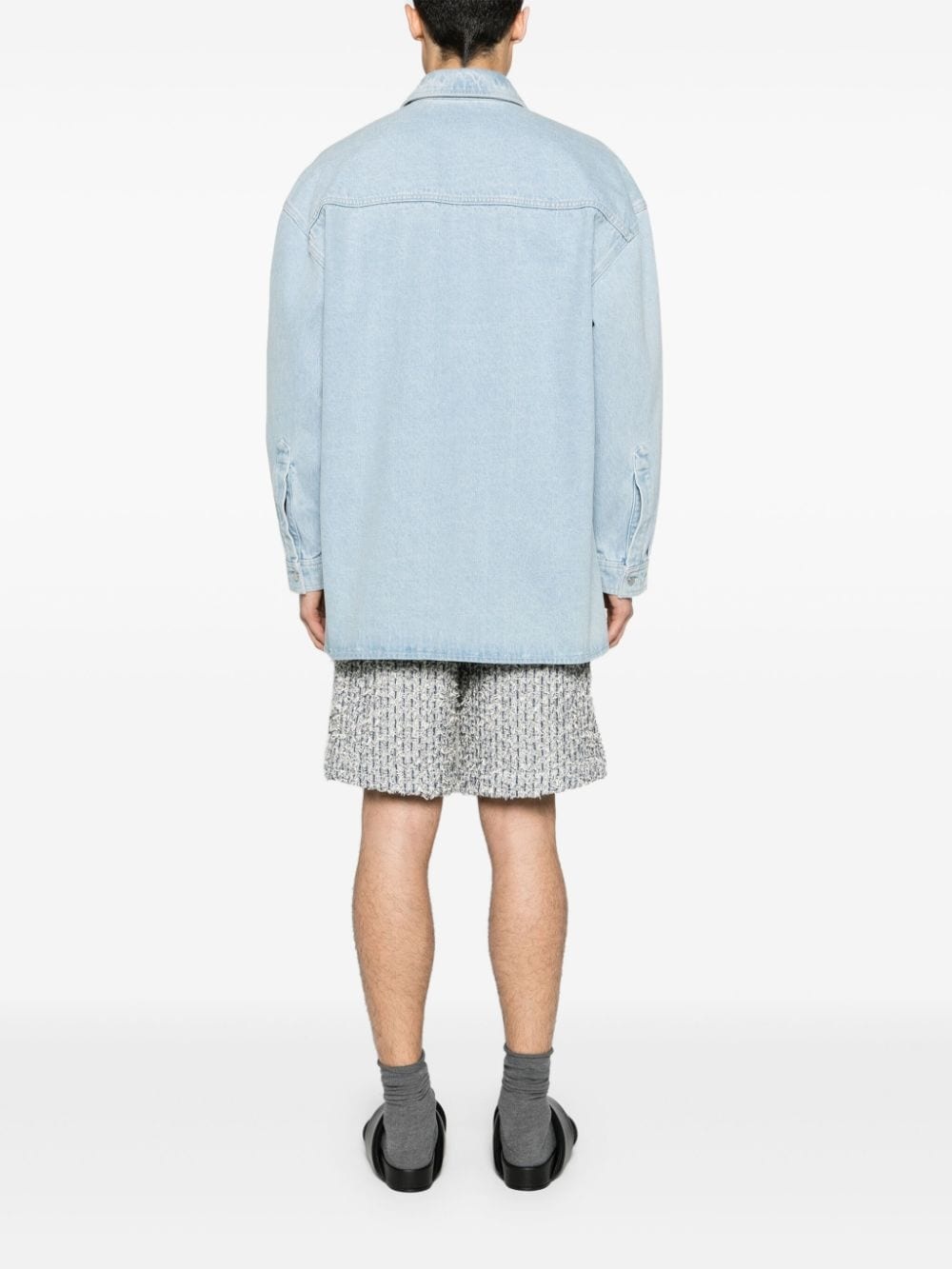 crochet-detaling denim shirt jacket - 5