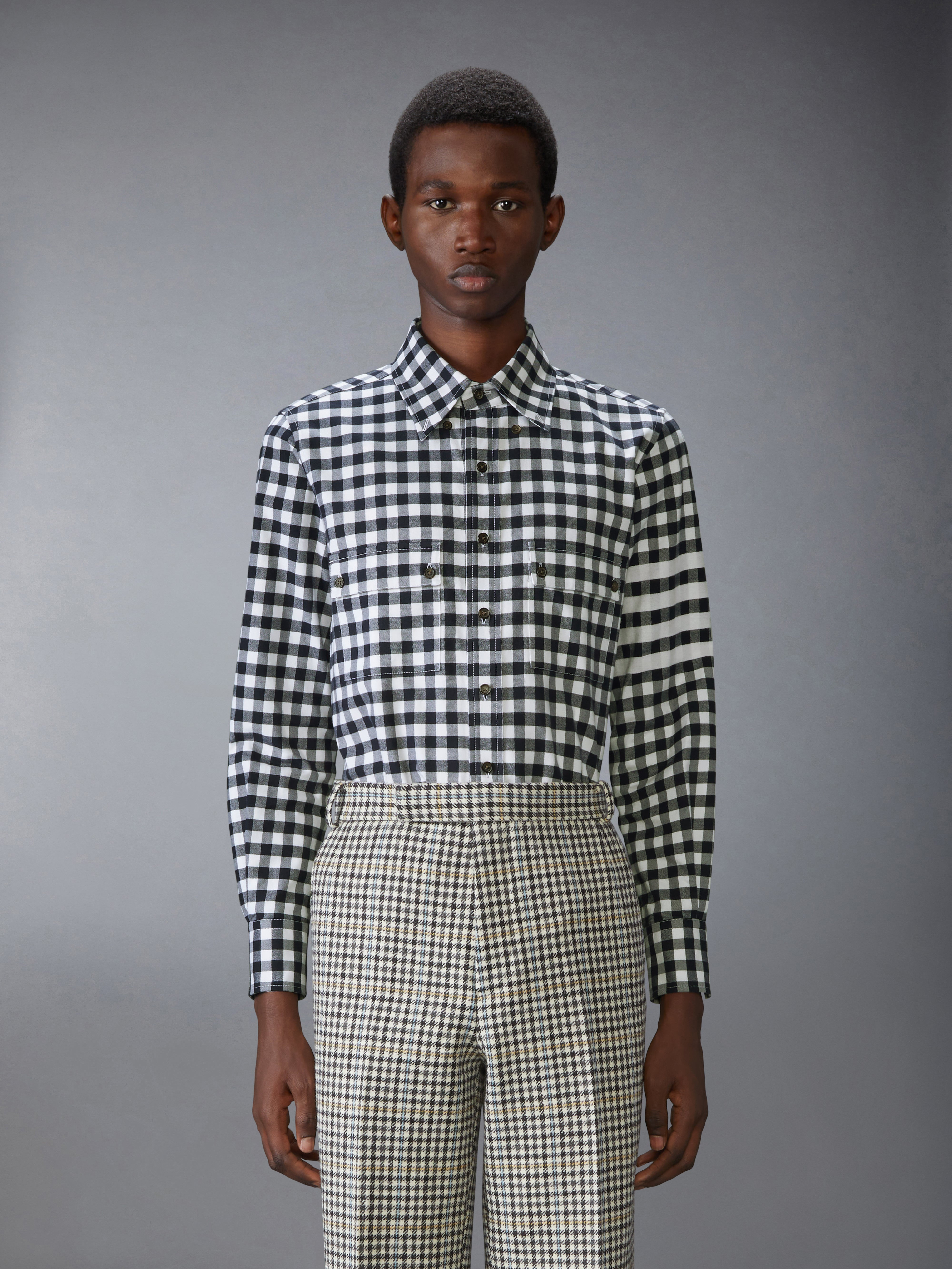 GINGHAM CHECK FLANNEL 4-BAR UTILITY SHIRT - 2