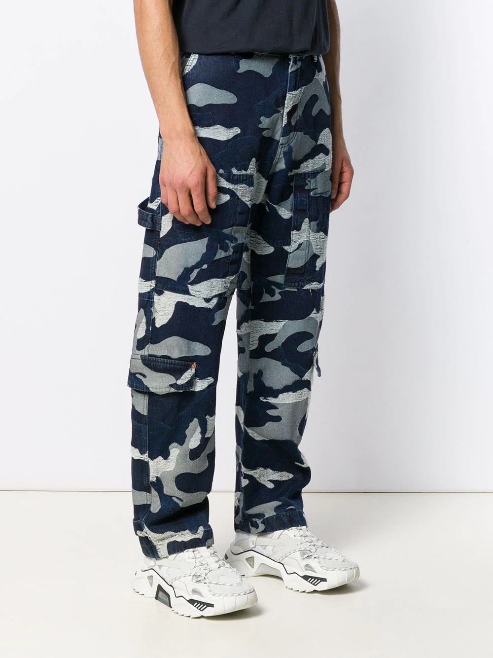 camouflage denim cargo trousers - 3