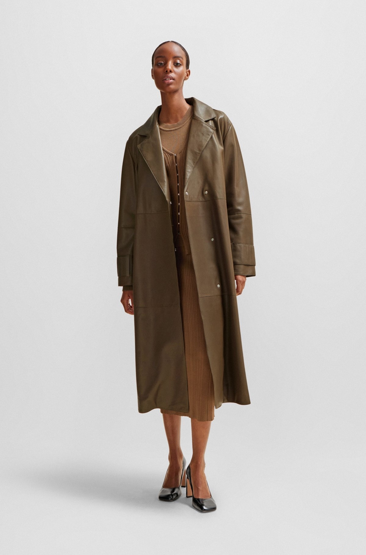 LONGLINE BELTED COAT IN NAPPA LEATHER - 2