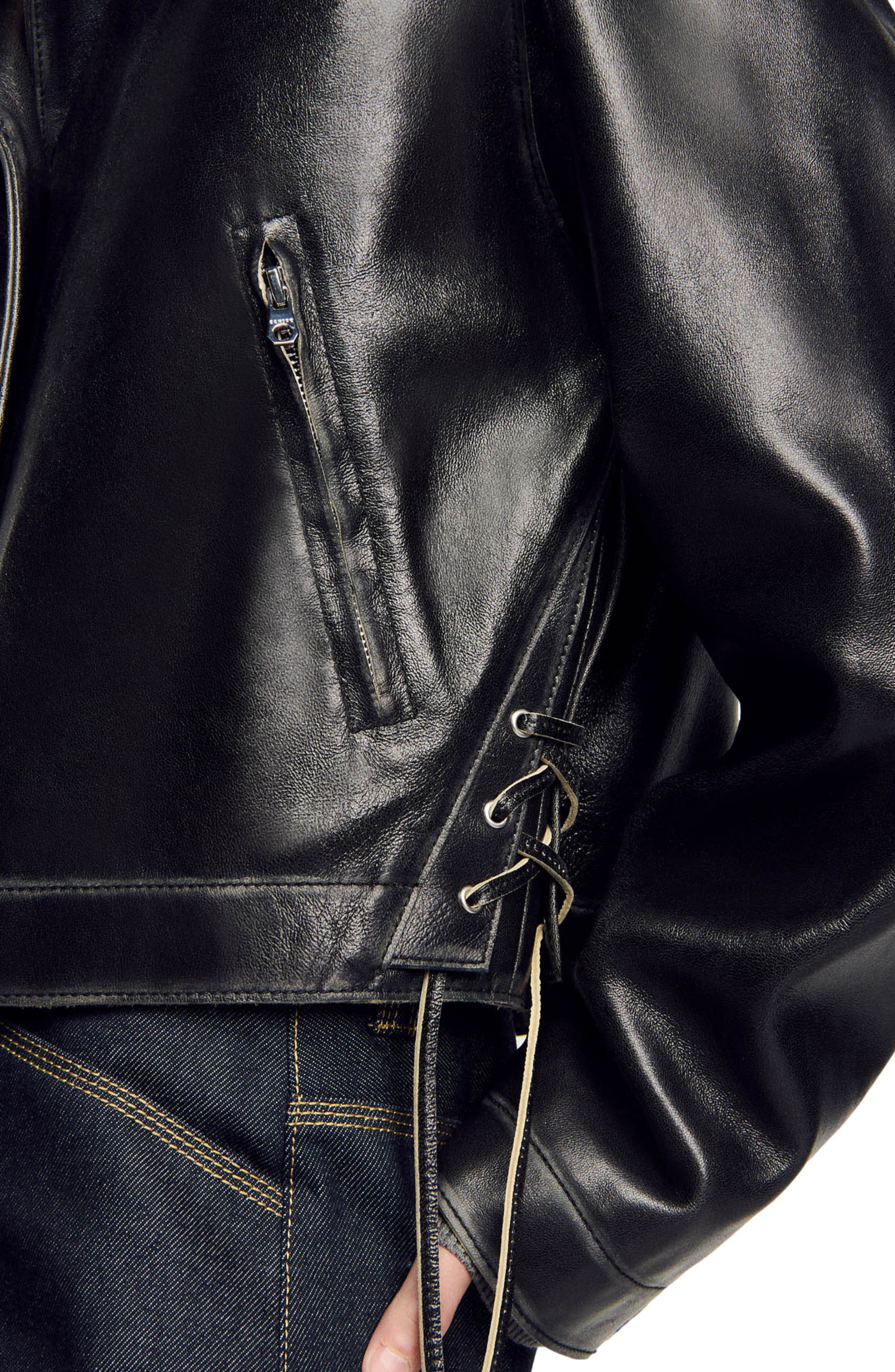 SANDRO Distressed leather jacket in Black at Nordstrom - 3