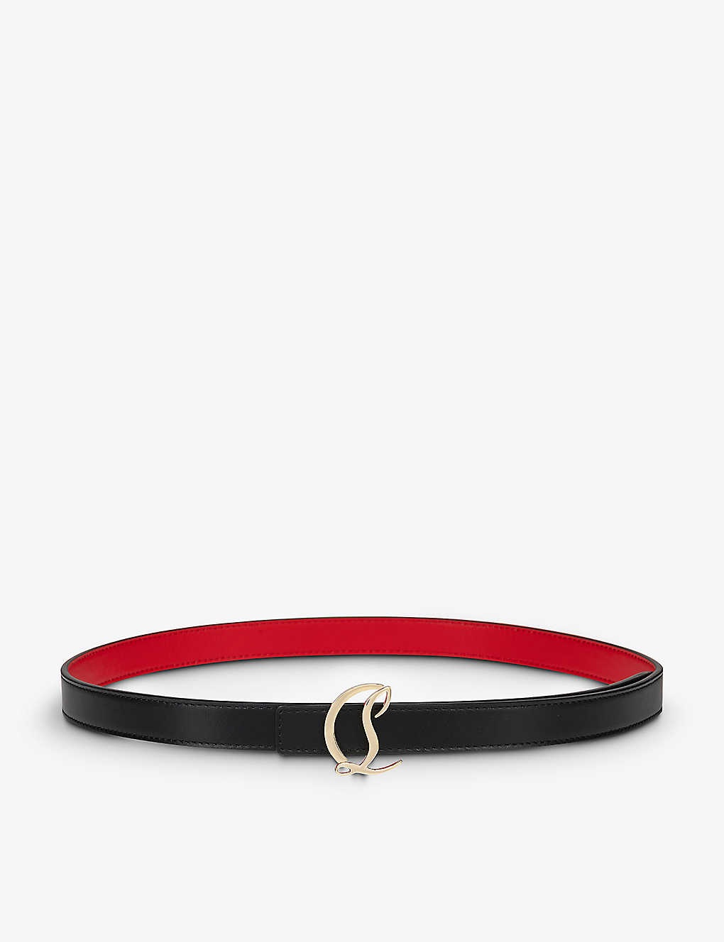 Logo-buckle grained-finish leather belt - 4