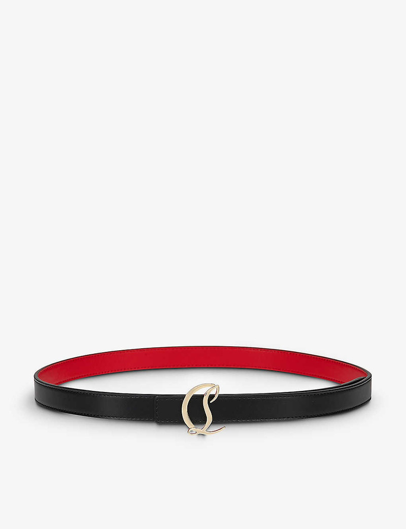 Logo-buckle grained-finish leather belt 4