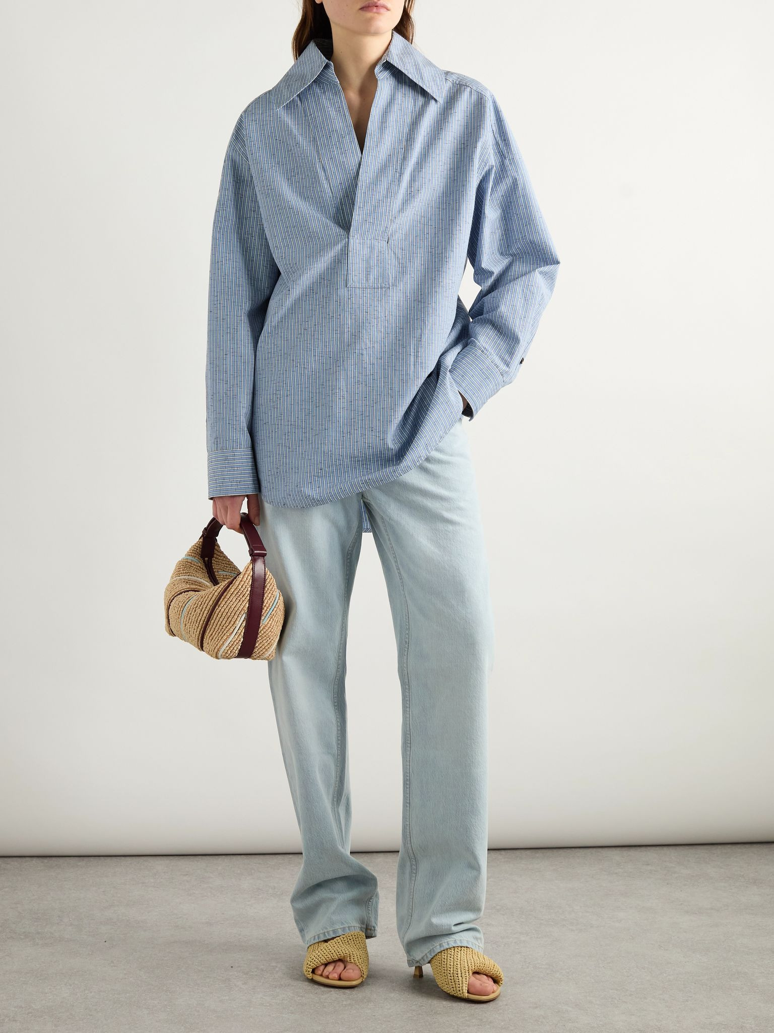 Oversized striped cotton-blend shirt Blue - 2