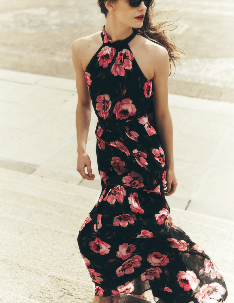 Roisin Tie Neck Maxi Dress-Black Whimsical Roses 2